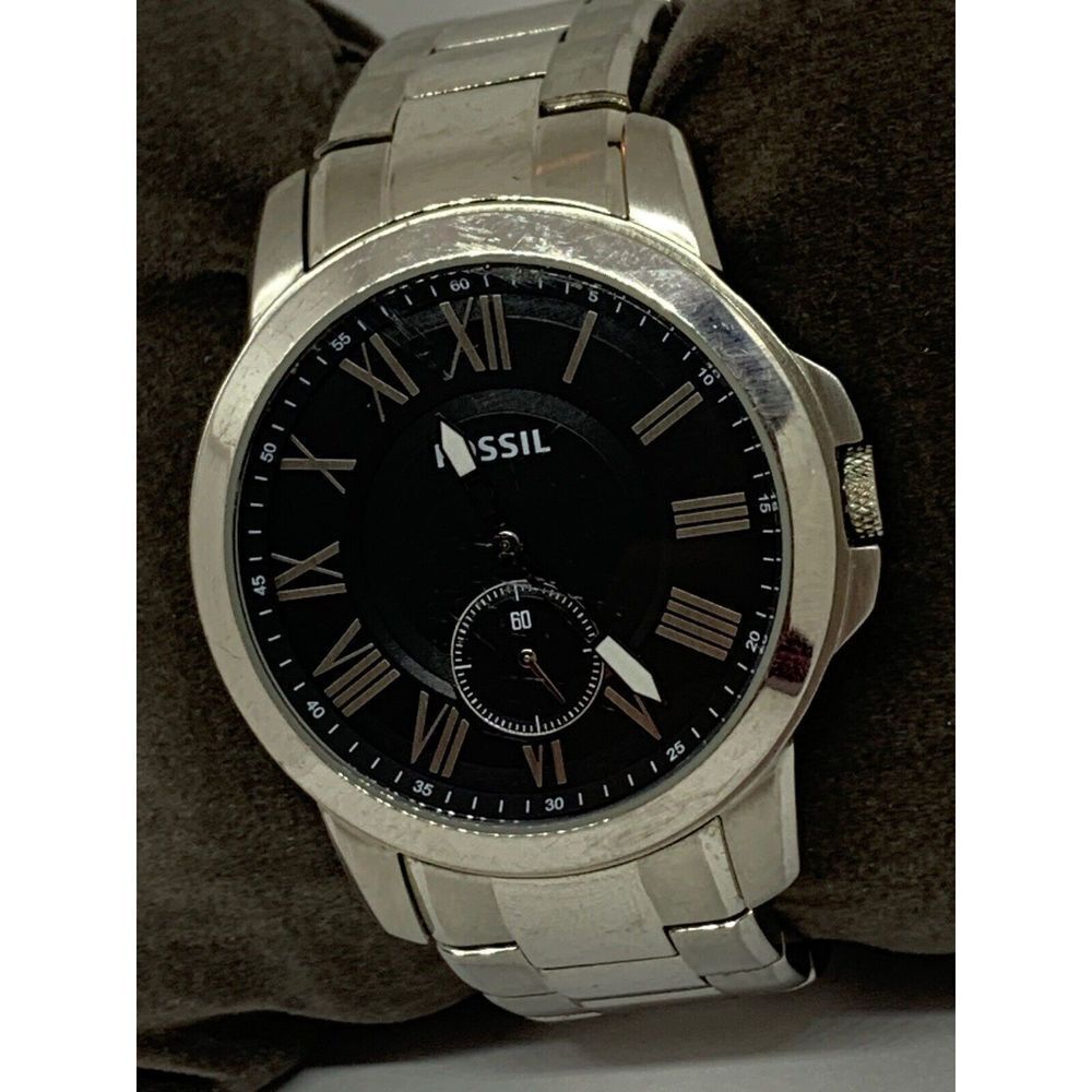 Fossil FS4973 Men's Silver Stainless Steel Analog Black Dial Quartz Watch W343